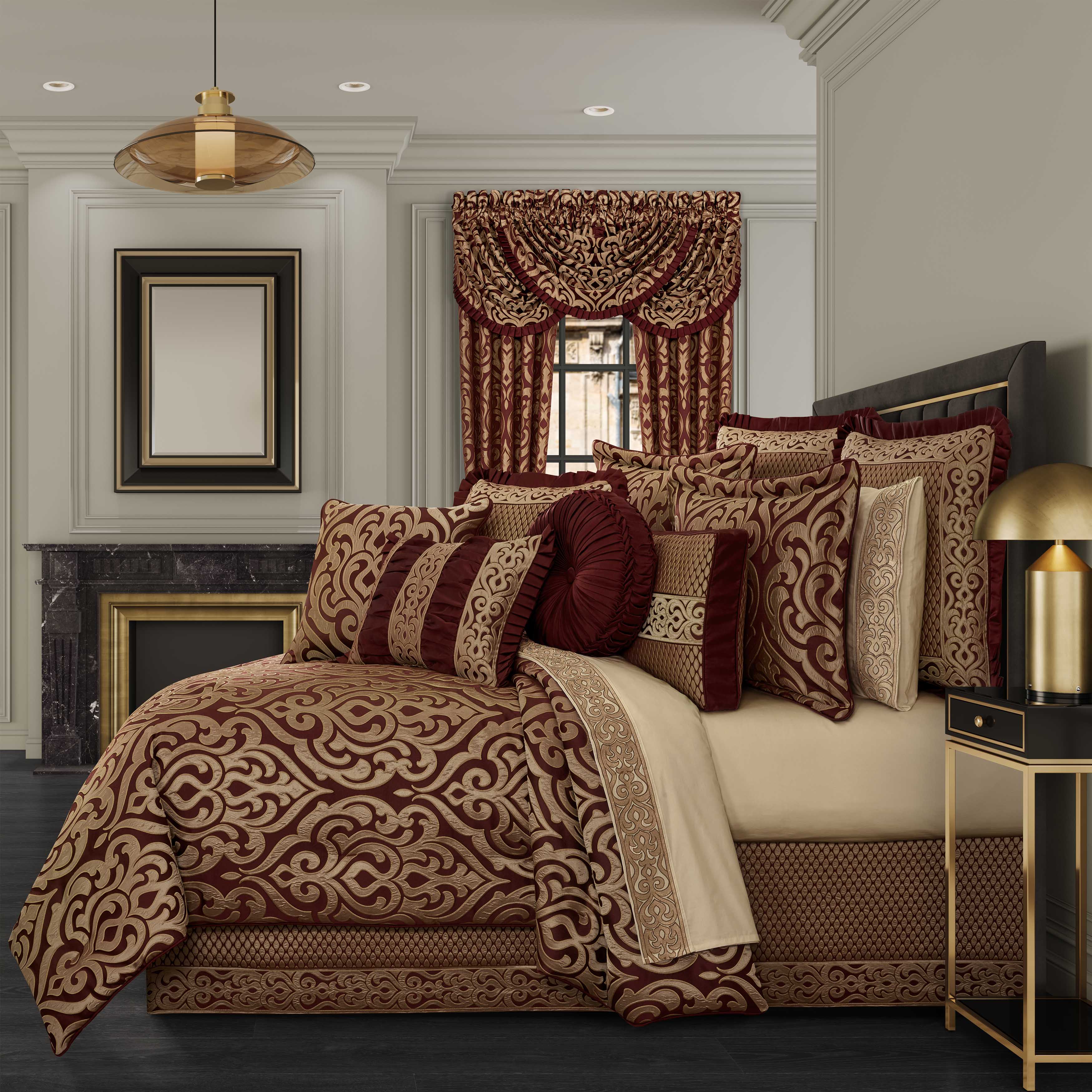 Renzo Crimson and Gold 4 Piece Comforter Set