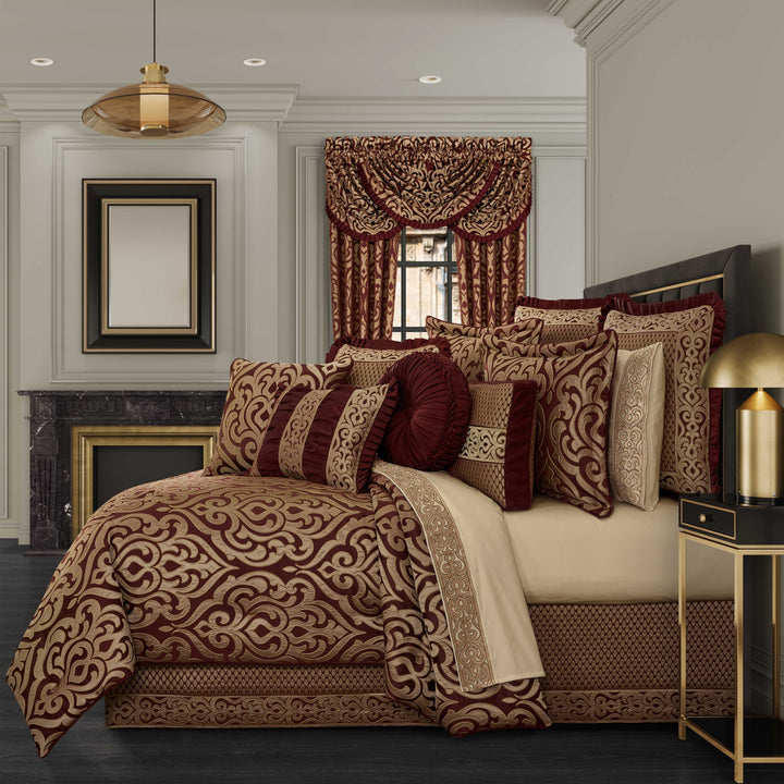 Renzo Crimson and Gold 4 Piece Comforter Set Comforter Sets By J. Queen New York