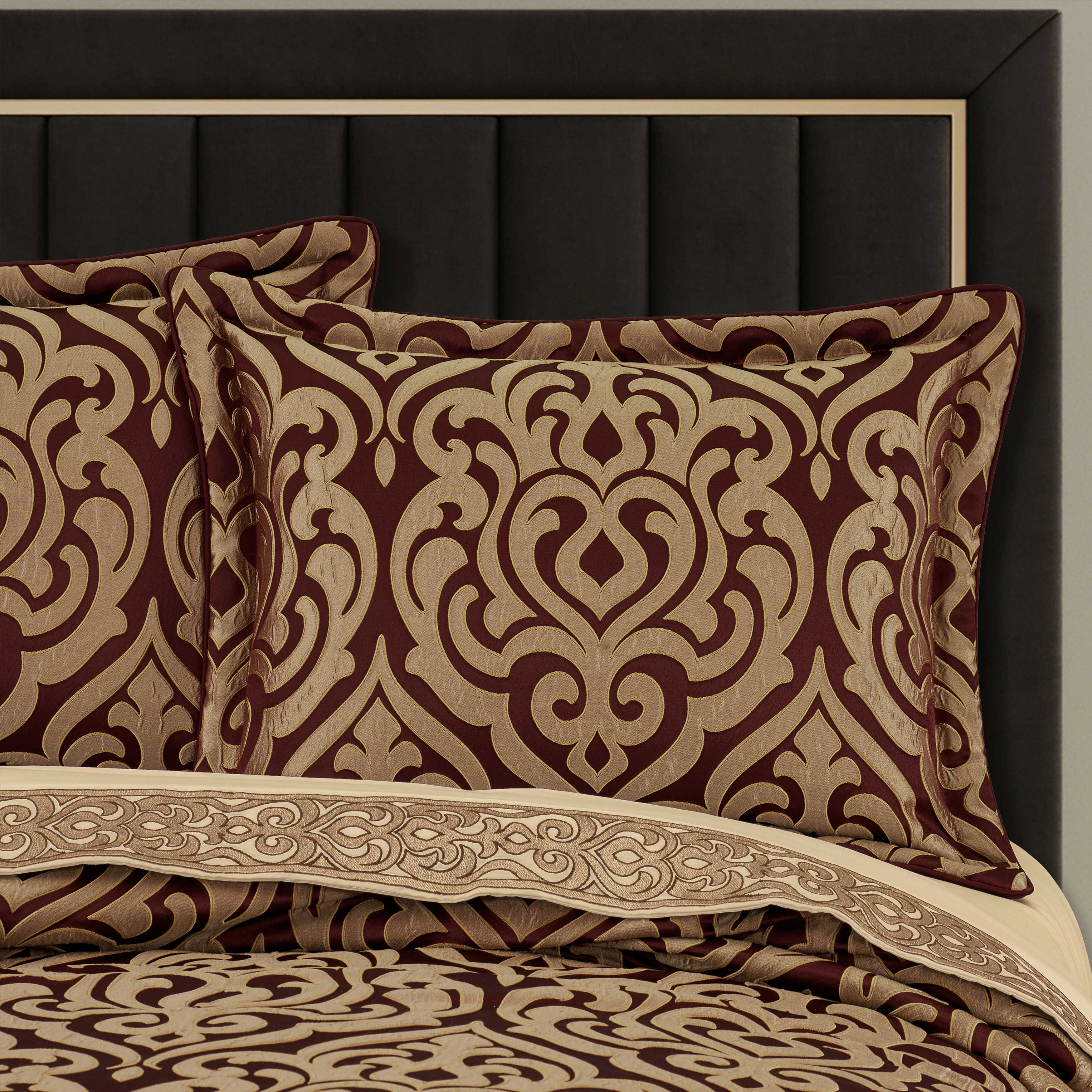 Renzo Crimson and Gold 4 Piece Comforter Set