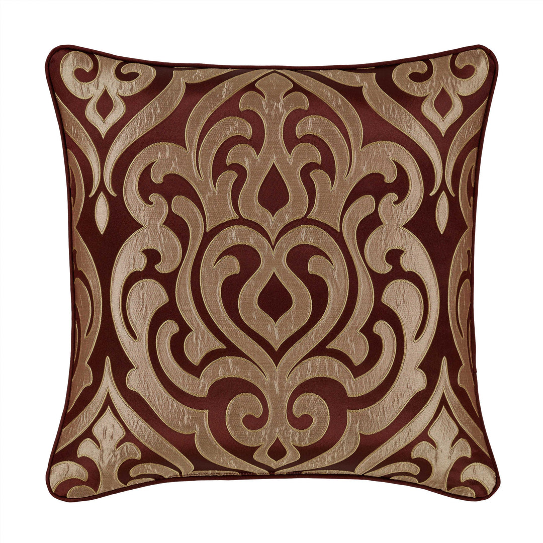 Renzo Crimson and Gold Square Decorative Throw Pillow 20" x 20" Throw Pillows By J. Queen New York