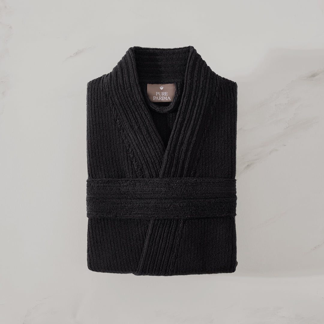 Egyptian Cotton Ribbed Robe Bathrobe By Pure Parima