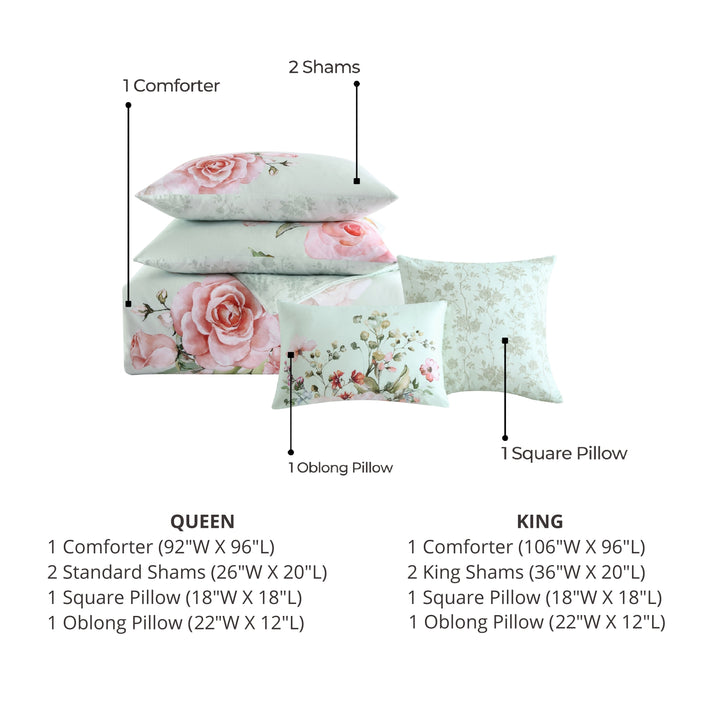 Bebejan Rose on Misty Green 5 Piece Reversible Comforter Set Comforter Sets By Bebejan®