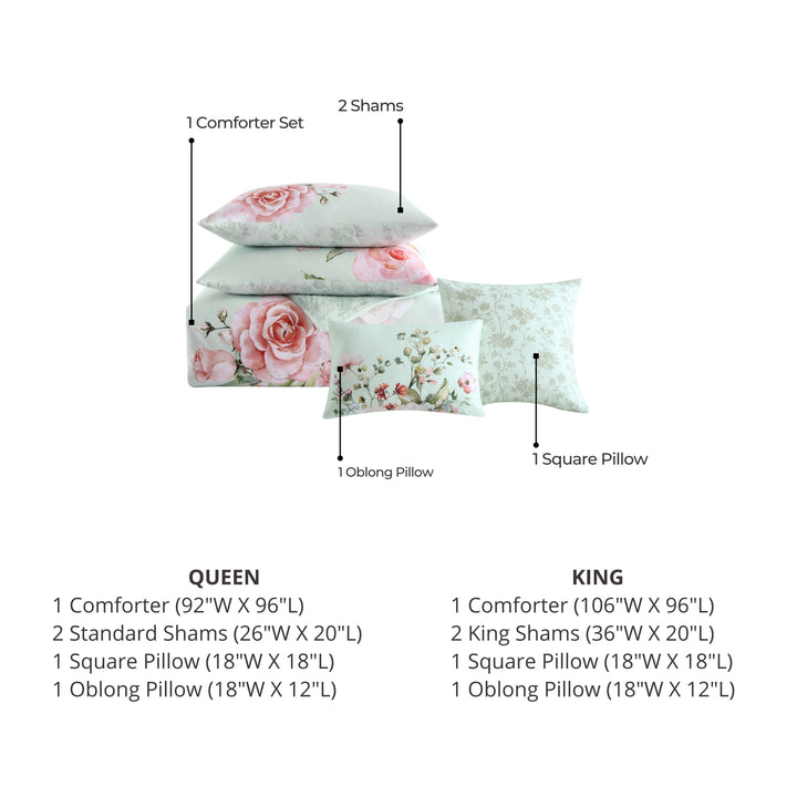 Bebejan Rose on Misty Green 5 Piece Reversible Comforter Set Comforter Sets By Bebejan®