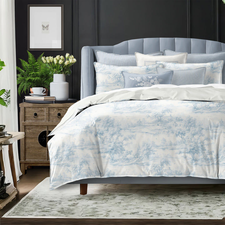 Rustic Cabin Toile Cornflower 8 Piece Duvet Cover Set Duvet Covers By Colcha Linens