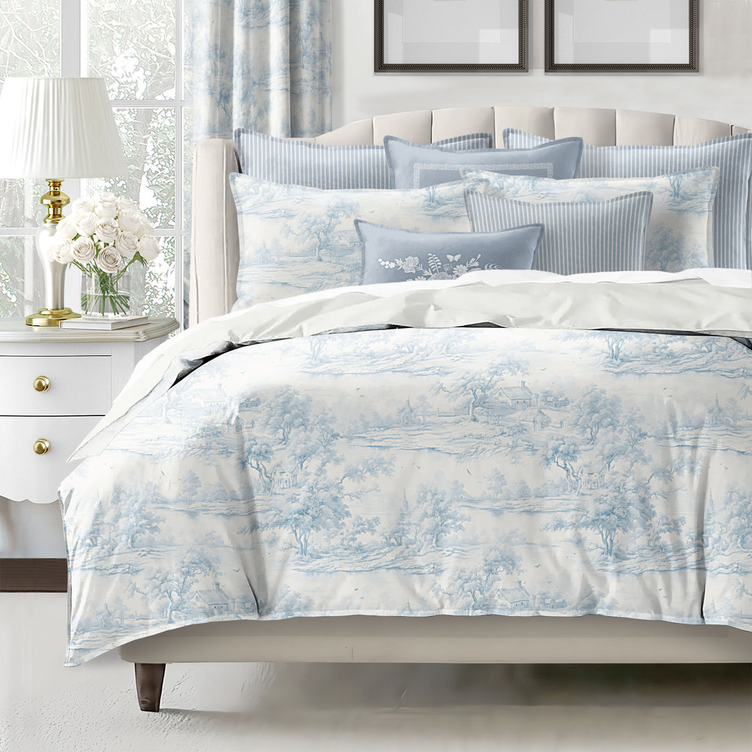 Rustic Cabin Toile Cornflower 8 Piece Comforter Set Comforter Sets By Colcha Linens