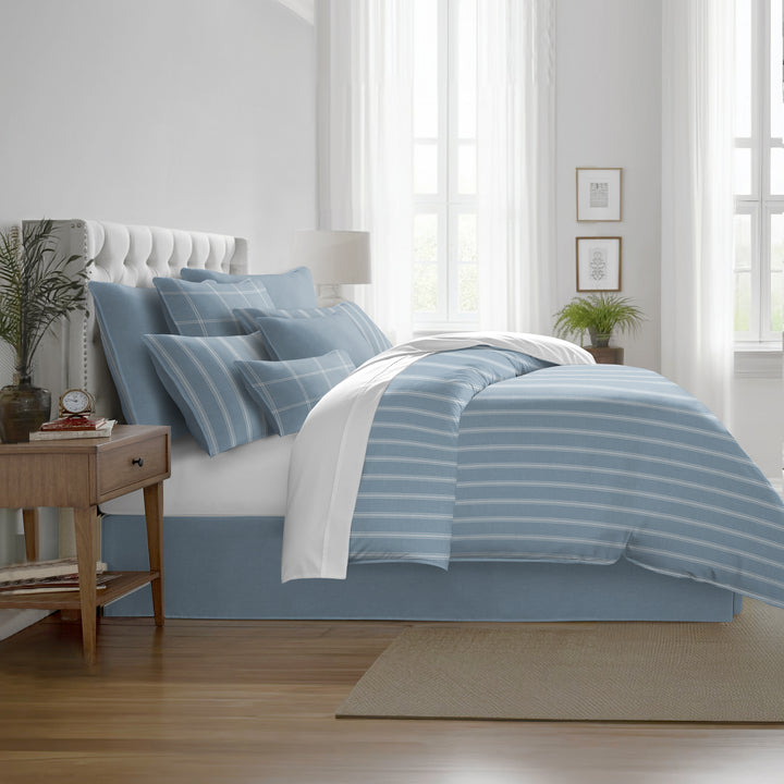 Shay Broad Tic Stripe Cornflower Blue 8 Piece Comforter Set Comforter Sets By Colcha Linens