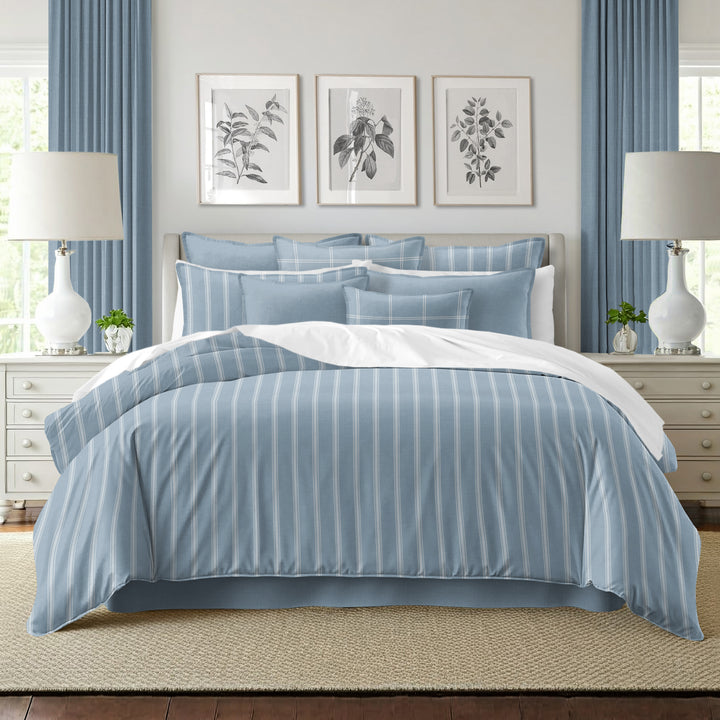 Shay Broad Tic Stripe Cornflower Blue 8 Piece Coverlet Set Coverlet By Colcha Linens