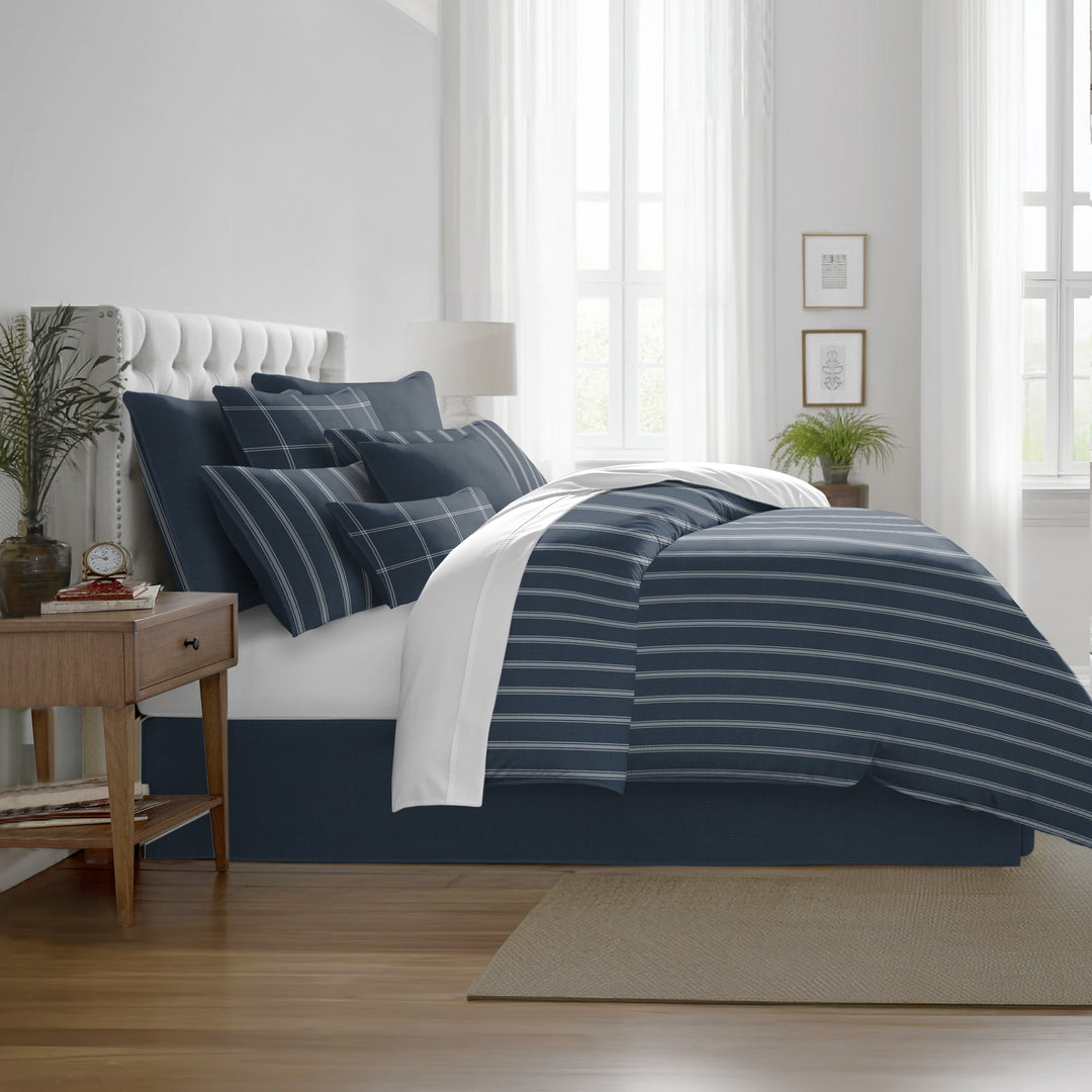 Shay Broad Tic Stripe Dark Denim 8 Piece Coverlet Set Coverlet By Colcha Linens