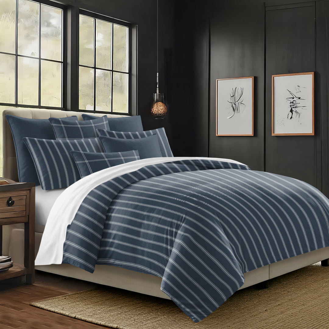 Shay Broad Tic Stripe Dark Denim 8 Piece Coverlet Set Coverlet By Colcha Linens