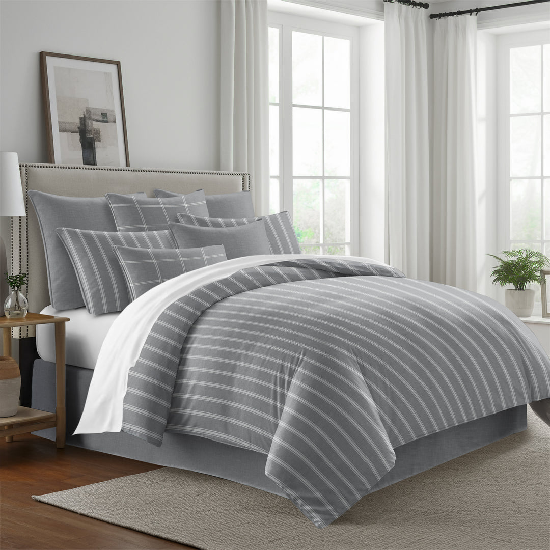 Shay Broad Tic Stripe Gray 8 Piece Comforter Set Comforter Sets By Colcha Linens