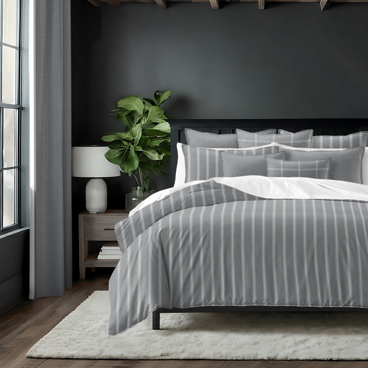 Shay Broad Tic Stripe Gray 8 Piece Comforter Set Comforter Sets By Colcha Linens