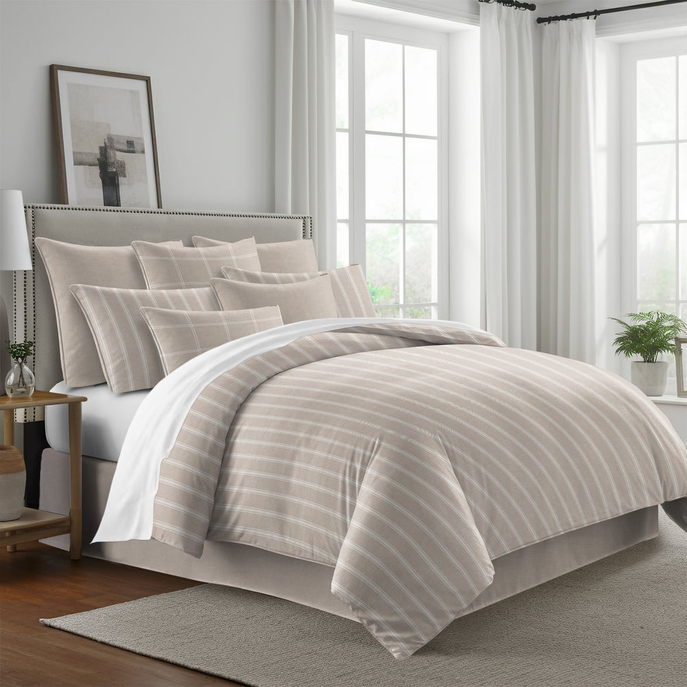 Shay Broad Tic Stripe Natural 8 Piece Comforter Set Comforter Sets By Colcha Linens