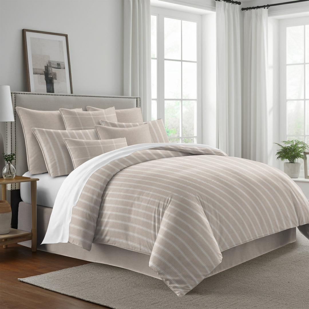 Shay Broad Tic Stripe Natural 8 Piece Comforter Set Comforter Sets By Colcha Linens