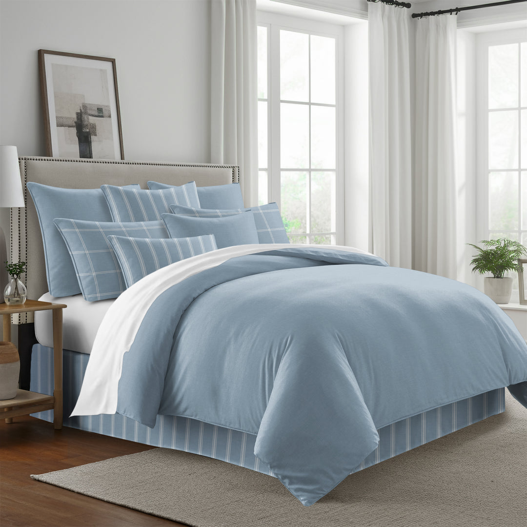 Shay Solid Cornflower Blue 8 Piece Comforter Set Comforter Sets By Colcha Linens