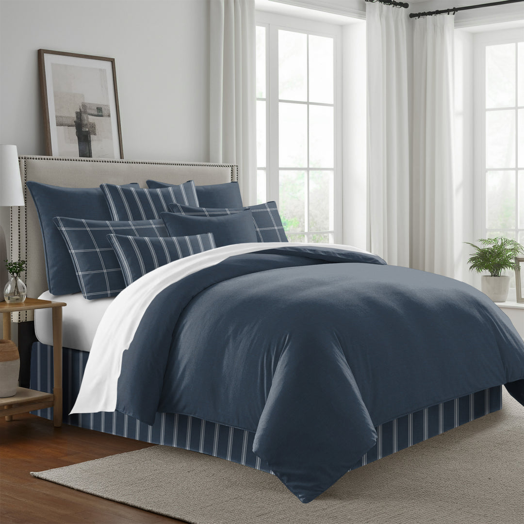 Shay Solid Dark Denim 8 Piece Comforter Set Comforter Sets By Colcha Linens