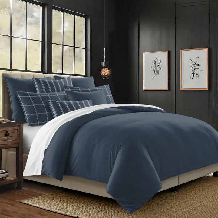 Shay Solid Dark Denim 8 Piece Comforter Set Comforter Sets By Colcha Linens