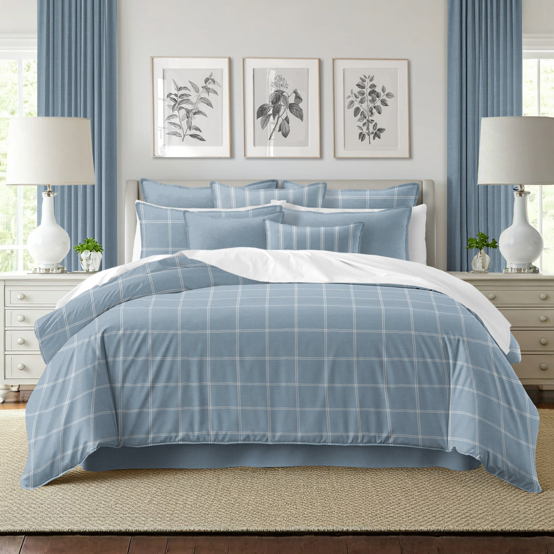 Shay Window Pane Cornflower Blue 8 Piece Comforter Set Comforter Sets By Colcha Linens