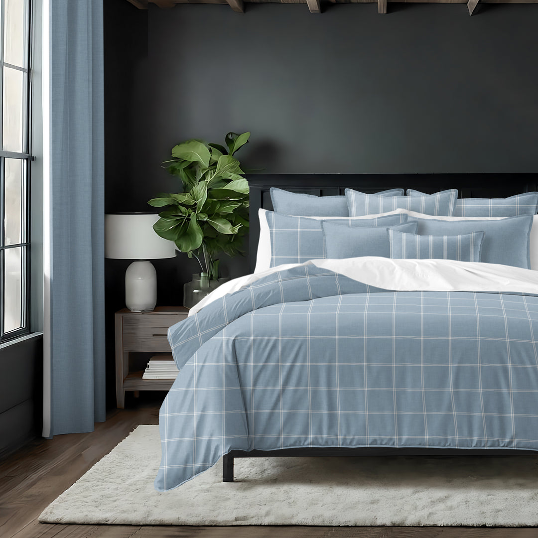 Shay Window Pane Cornflower Blue 8 Piece Comforter Set Comforter Sets By Colcha Linens