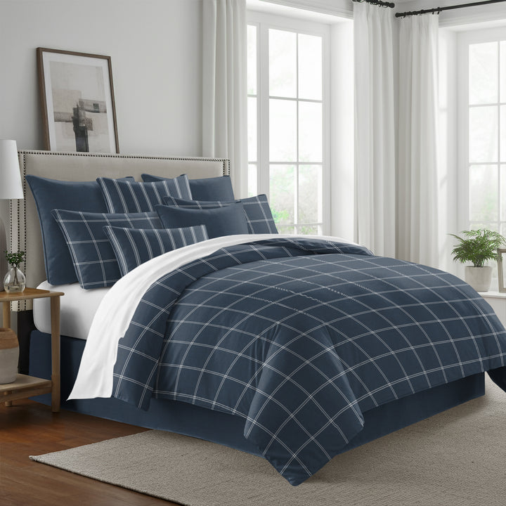 Shay Window Pane Dark Denim 8 Piece Coverlet Set Coverlet By Colcha Linens
