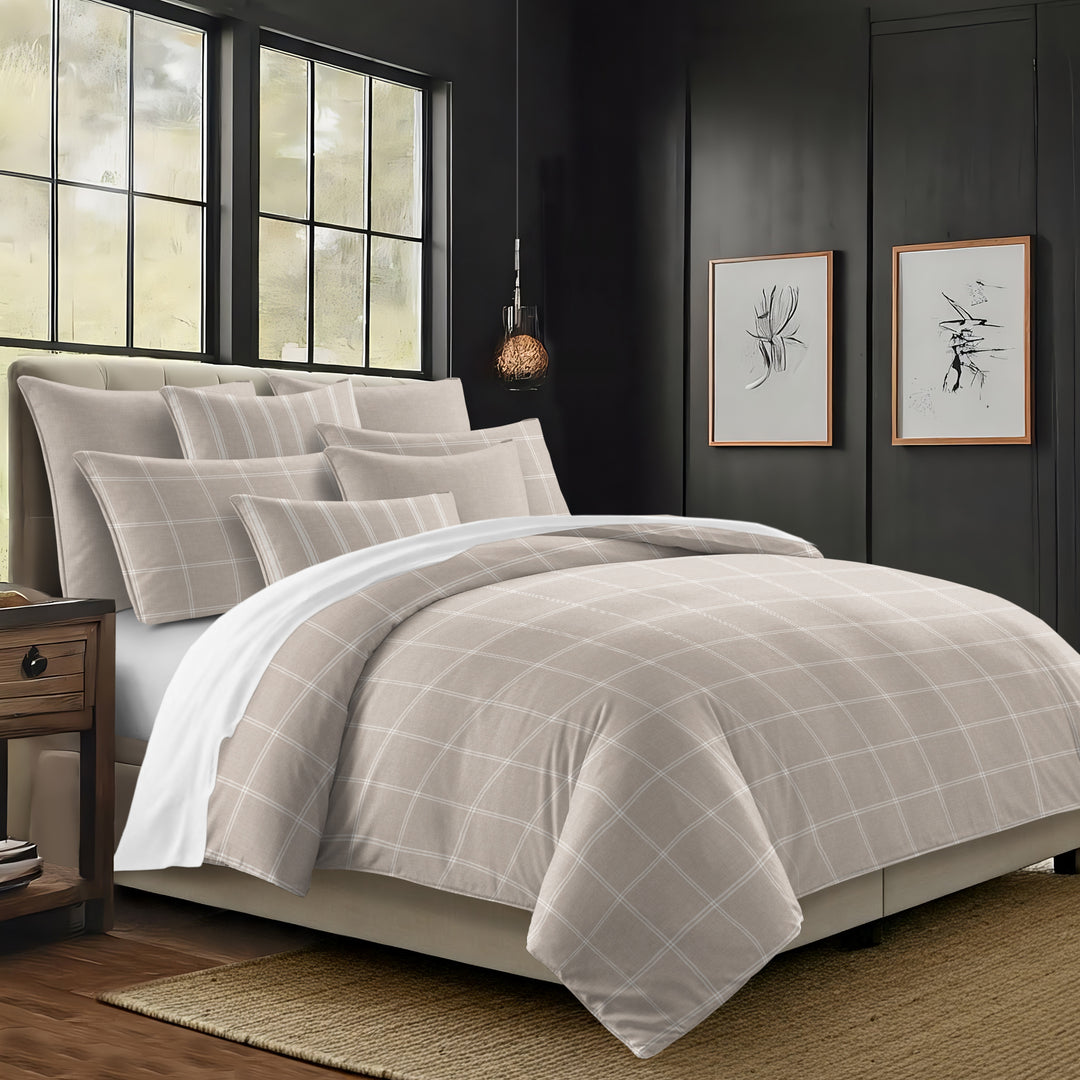 Shay Window Pane Natural 8 Piece Comforter Set Comforter Sets By Colcha Linens