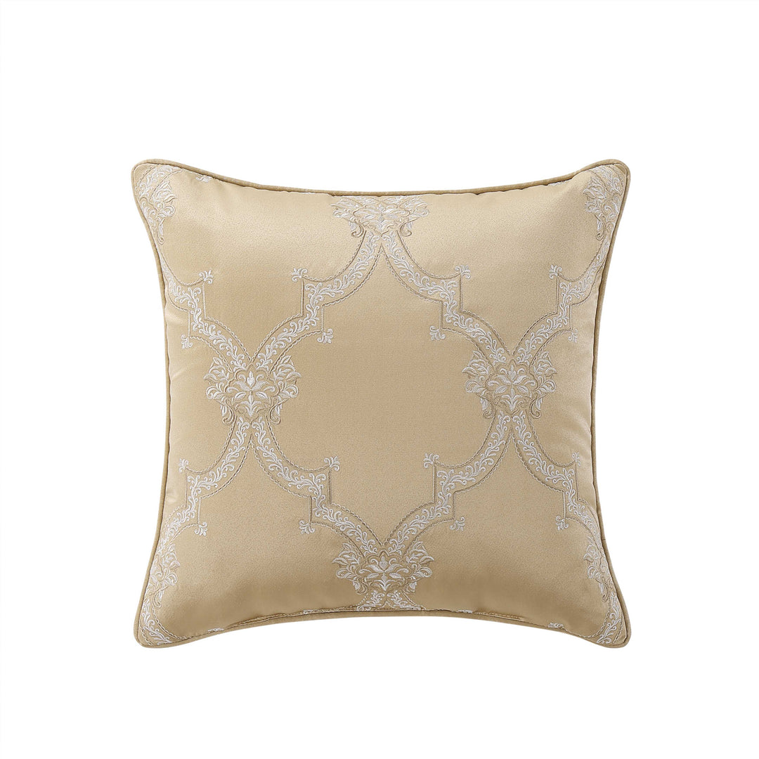 Sondra Gold Square Embellished Decorative Throw Pillow 20" x 20" Throw Pillows By J. Queen New York