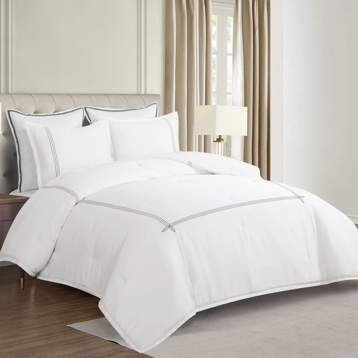 Sylph White/Gray 3 Piece Comforter Set Comforter Sets By Waterford