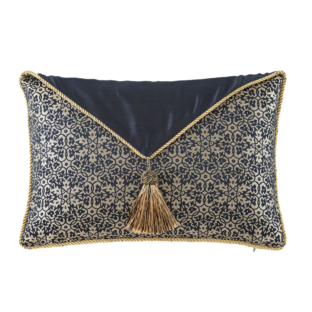 Vaughn Navy/Gold Oblong Decorative Throw Pillow 18" x 12" Throw Pillows By Waterford