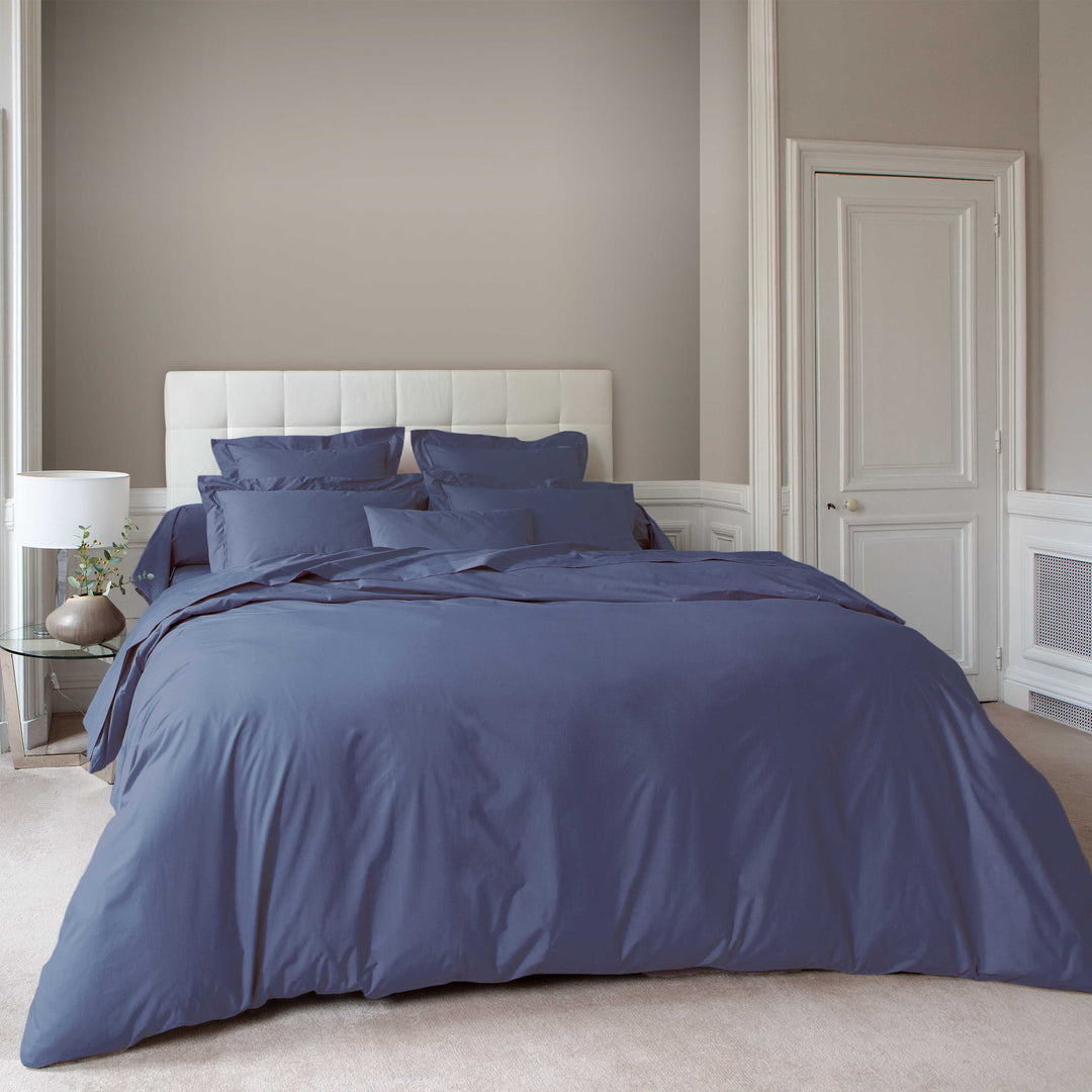 Vexin Cobalt 100% Cotton Percale Duvet Cover Duvet Covers By Anne de Solène