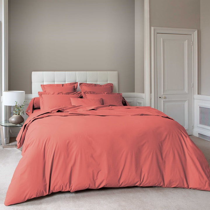 Vexin Terracotta 100% Cotton Percale Duvet Cover Duvet Covers By Anne de Solène