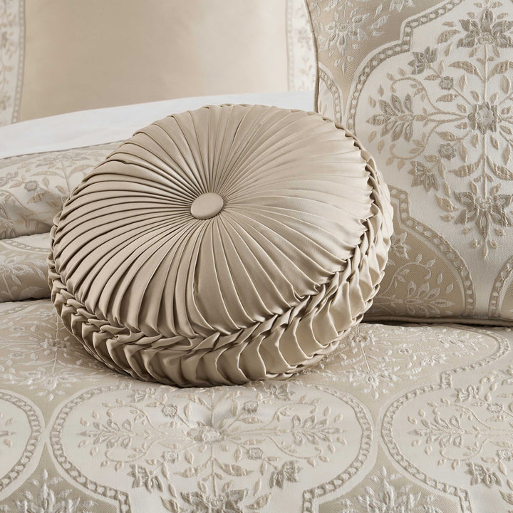Viola Ivory Tufted Round Decorative Throw Pillow 15" x 15" Throw Pillows By J. Queen New York