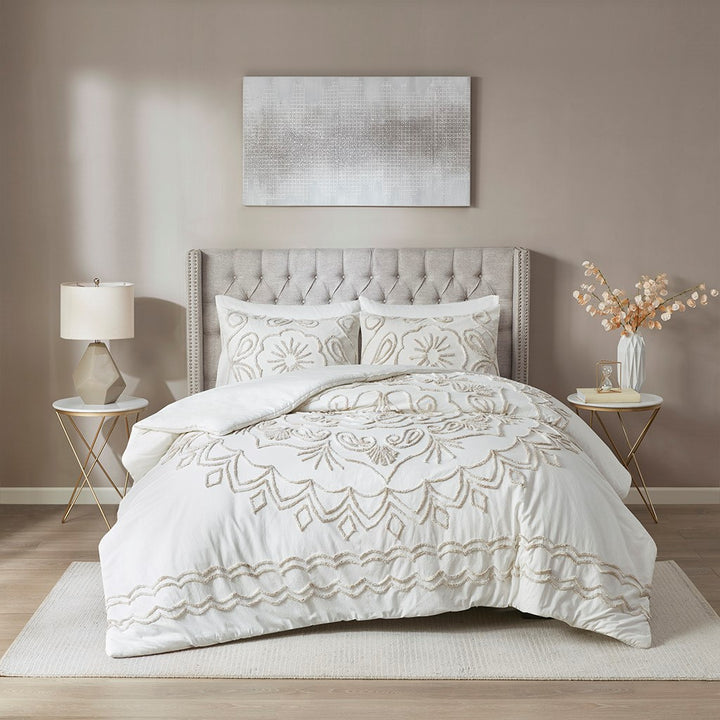 Violette Ivory/Taupe 3 Piece Duvet Cover Set Duvet Covers By JLA HOME/Olliix (E & E Co., Ltd)