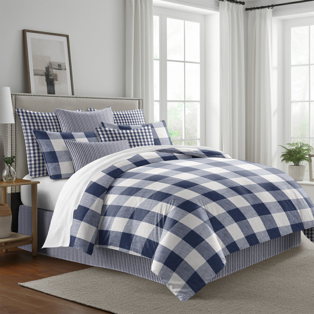 Walker Buffalo Reverse to Check Indigo/Ivory 8 Piece Comforter Set Comforter Sets By Colcha Linens