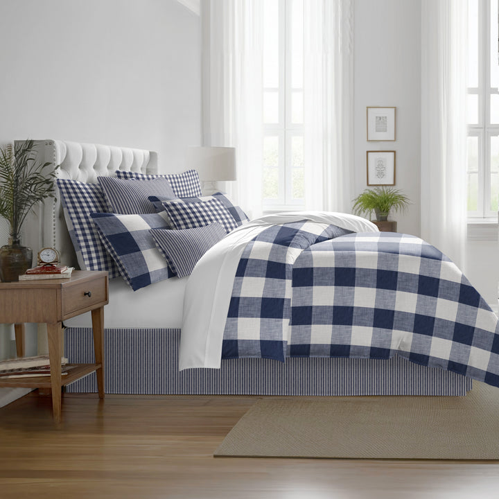 Walker Buffalo Reverse to Check Indigo/Ivory 8 Piece Duvet Cover Set Duvet Covers By Colcha Linens