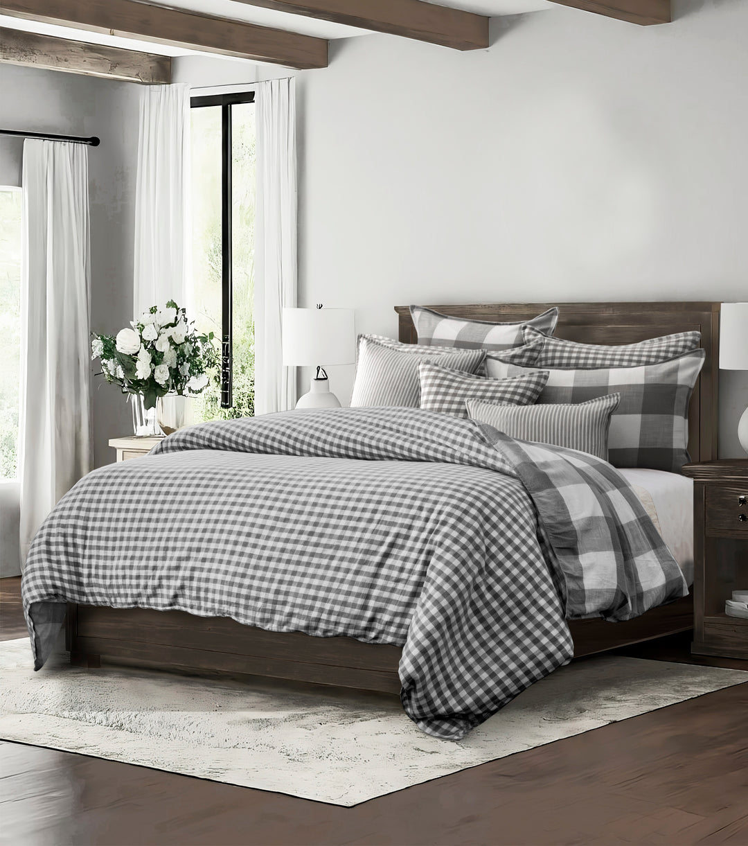 Walker Buffalo Reverse to Check Iron/Ivory 8 Piece Duvet Cover Set Duvet Covers By Colcha Linens