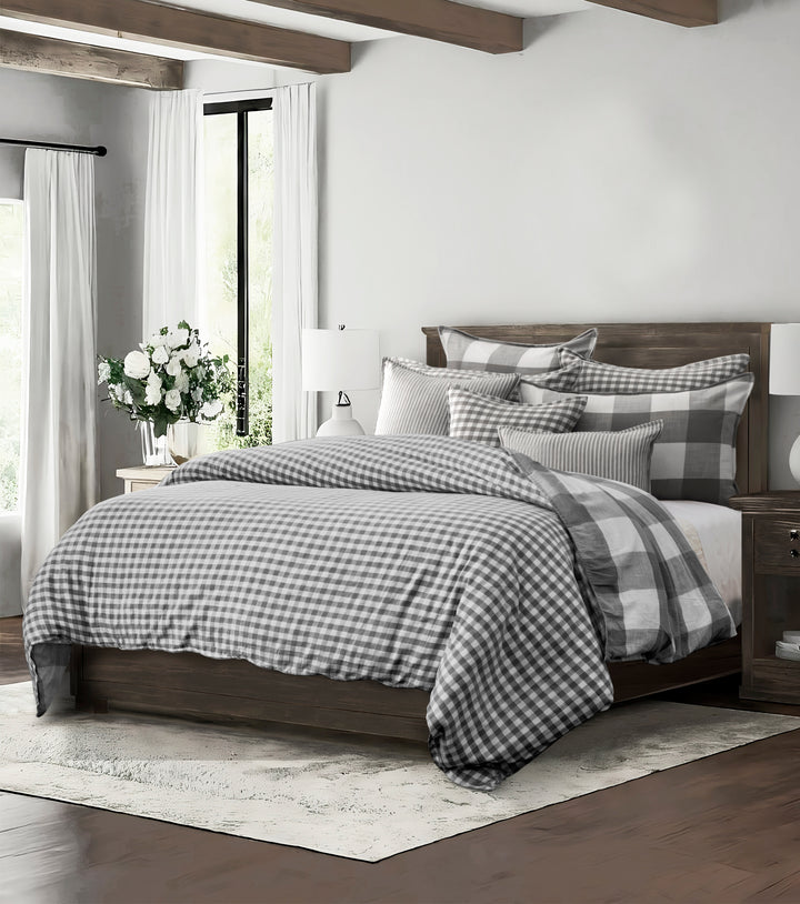 Walker Buffalo Reverse to Check Iron/Ivory 8 Piece Comforter Set Comforter Sets By Colcha Linens