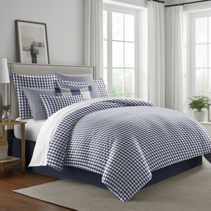 Walker Check Reverse to Stripe Indigo/Ivory 8 Piece Coverlet Set Coverlet By Colcha Linens
