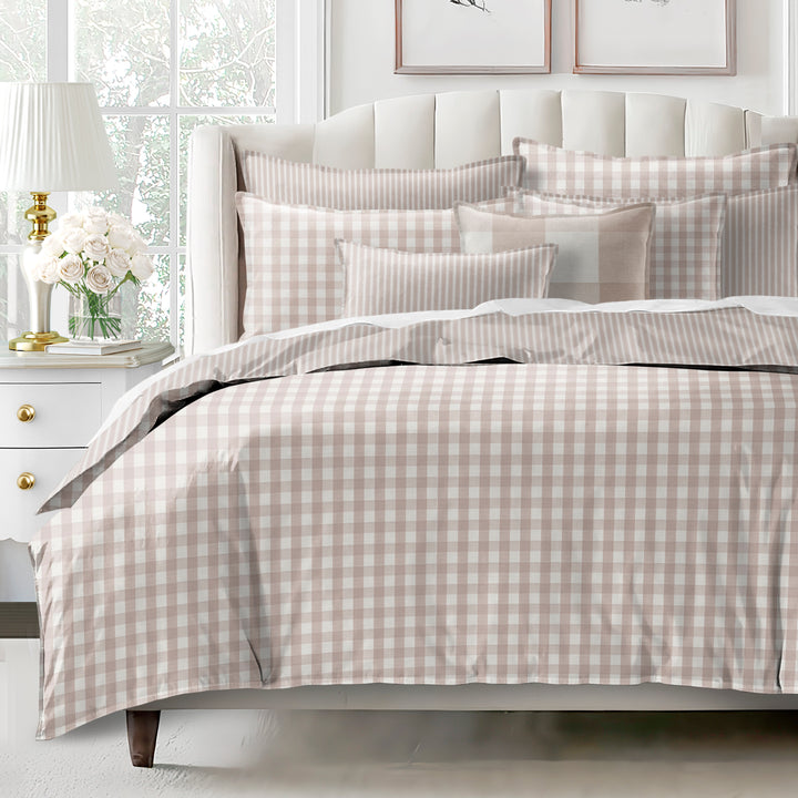 Walker Check Reverse to Stripe Natural/Ivory 8 Piece Coverlet Set Coverlet By Colcha Linens