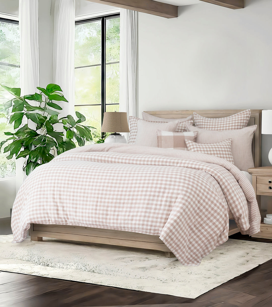 Walker Check Reverse to Stripe Natural/Ivory 8 Piece Duvet Cover Set Duvet Covers By Colcha Linens