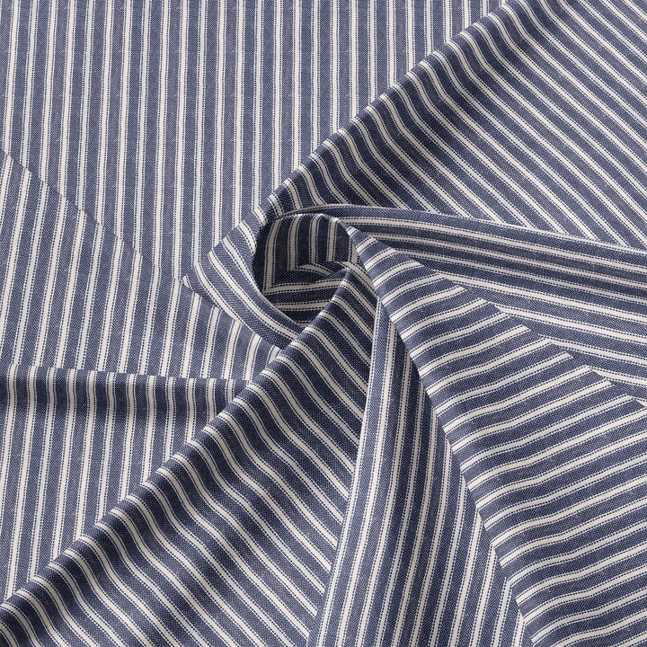 Walker Tic Stripe Reverse to Check Indigo/Ivory 8 Piece Comforter Set Comforter Sets By Colcha Linens