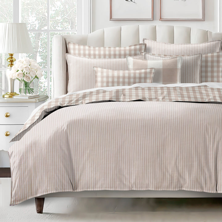 Walker Tic Stripe Reverse to Check Natural/Ivory 8 Piece Coverlet Set Coverlet By Colcha Linens