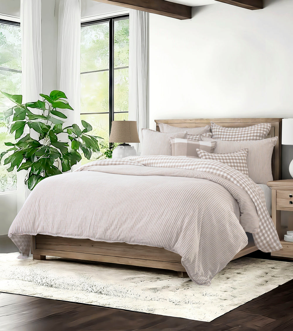 Walker Tic Stripe Reverse to Check Natural/Ivory 8 Piece Coverlet Set Coverlet By Colcha Linens