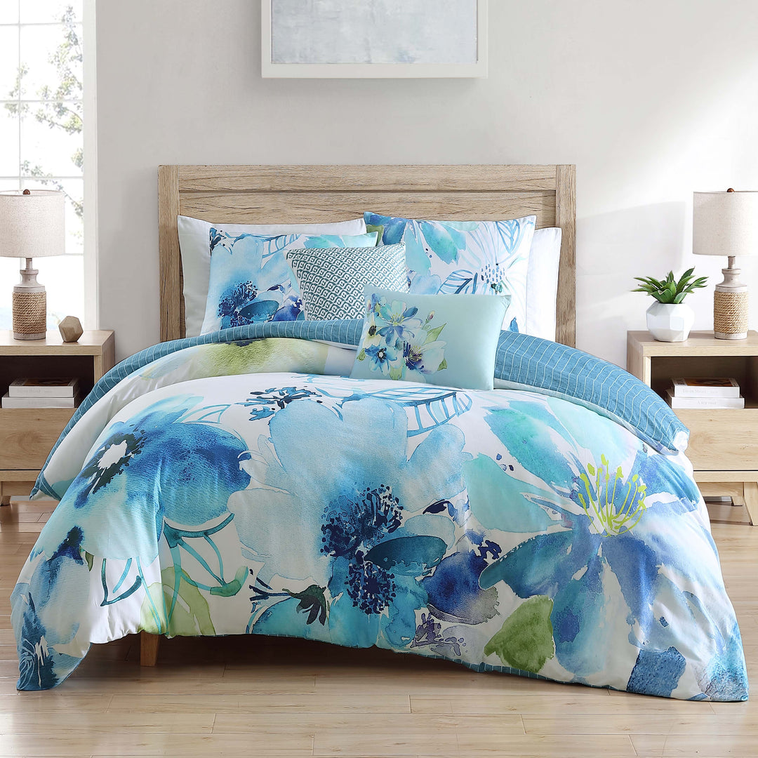 Bebejan Watercolor Blue 200 Thread Count 100% Cotton Sateen 5 Piece Reversible Comforter Set Comforter Sets By Bebejan®