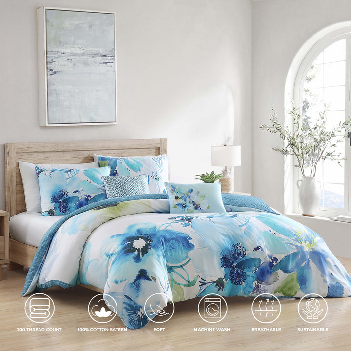 Bebejan Watercolor Blue 5 Piece Reversible Comforter Set Comforter Sets By Bebejan®