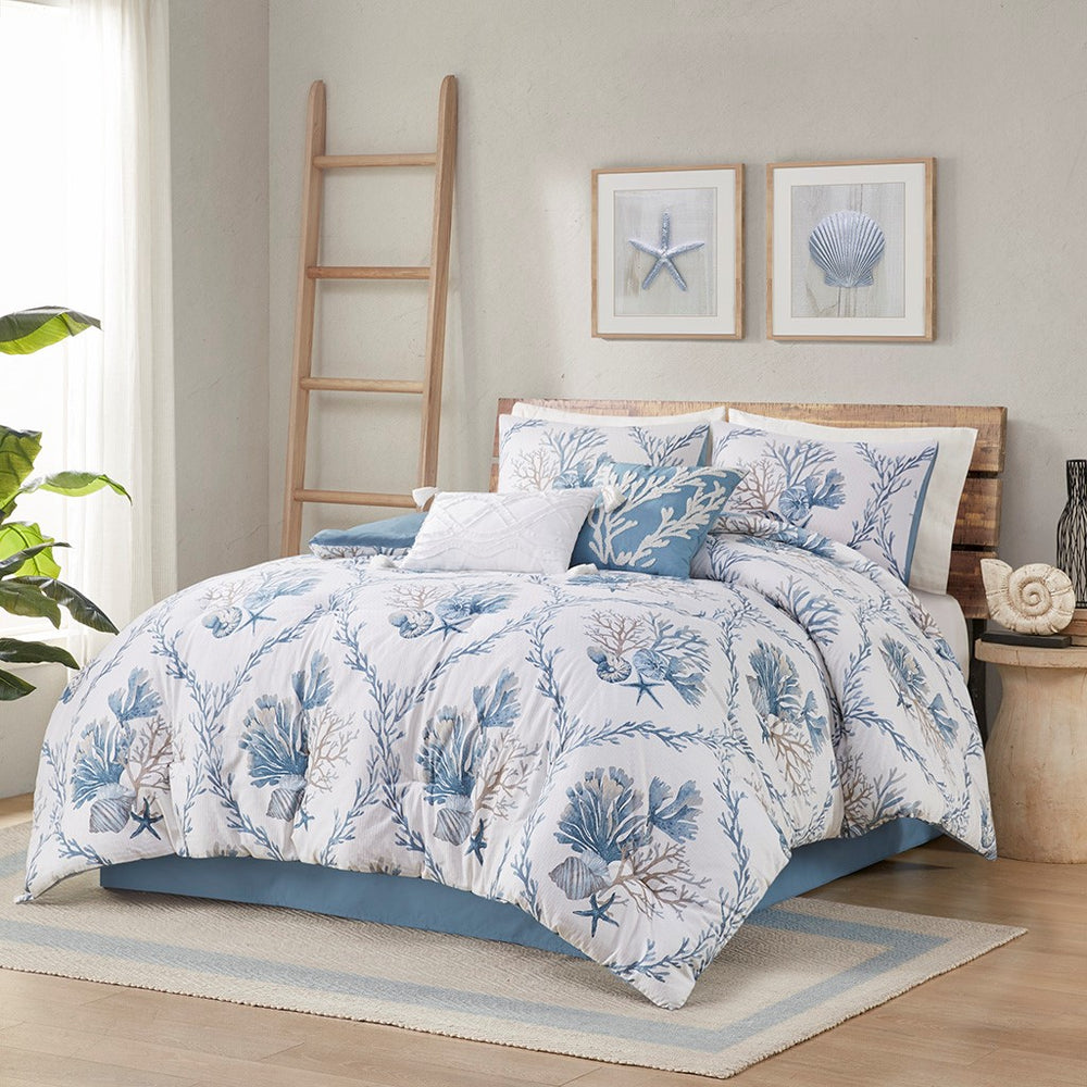 Natwar Blue/White 6 Piece Comforter Set Comforter Sets By JLA HOME/Olliix (E & E Co., Ltd)