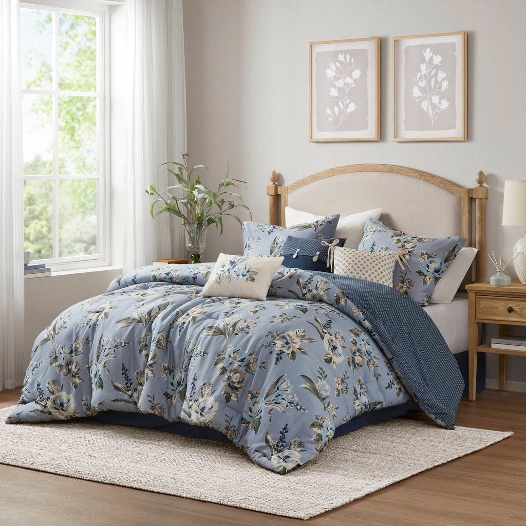 Salara Blue 7 Piece Comforter Set Comforter Sets By JLA HOME/Olliix (E & E Co., Ltd)