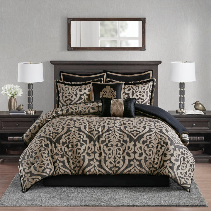 Odette Black 8 Piece Jacquard Comforter Set Comforter Sets By JLA HOME/Olliix (E & E Co., Ltd)
