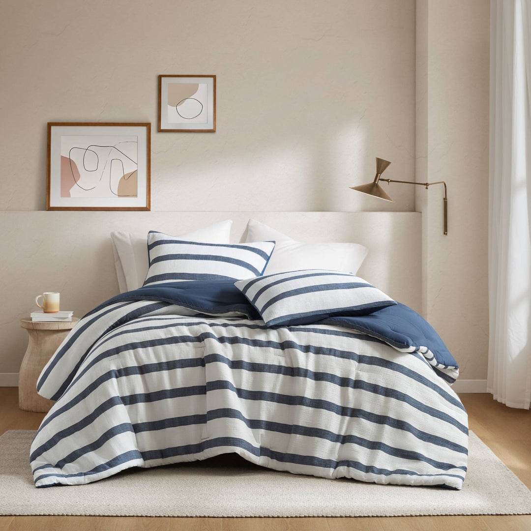 Merritt Striped Blue 3 Piece Comforter Set Comforter Sets By JLA HOME/Olliix (E & E Co., Ltd)