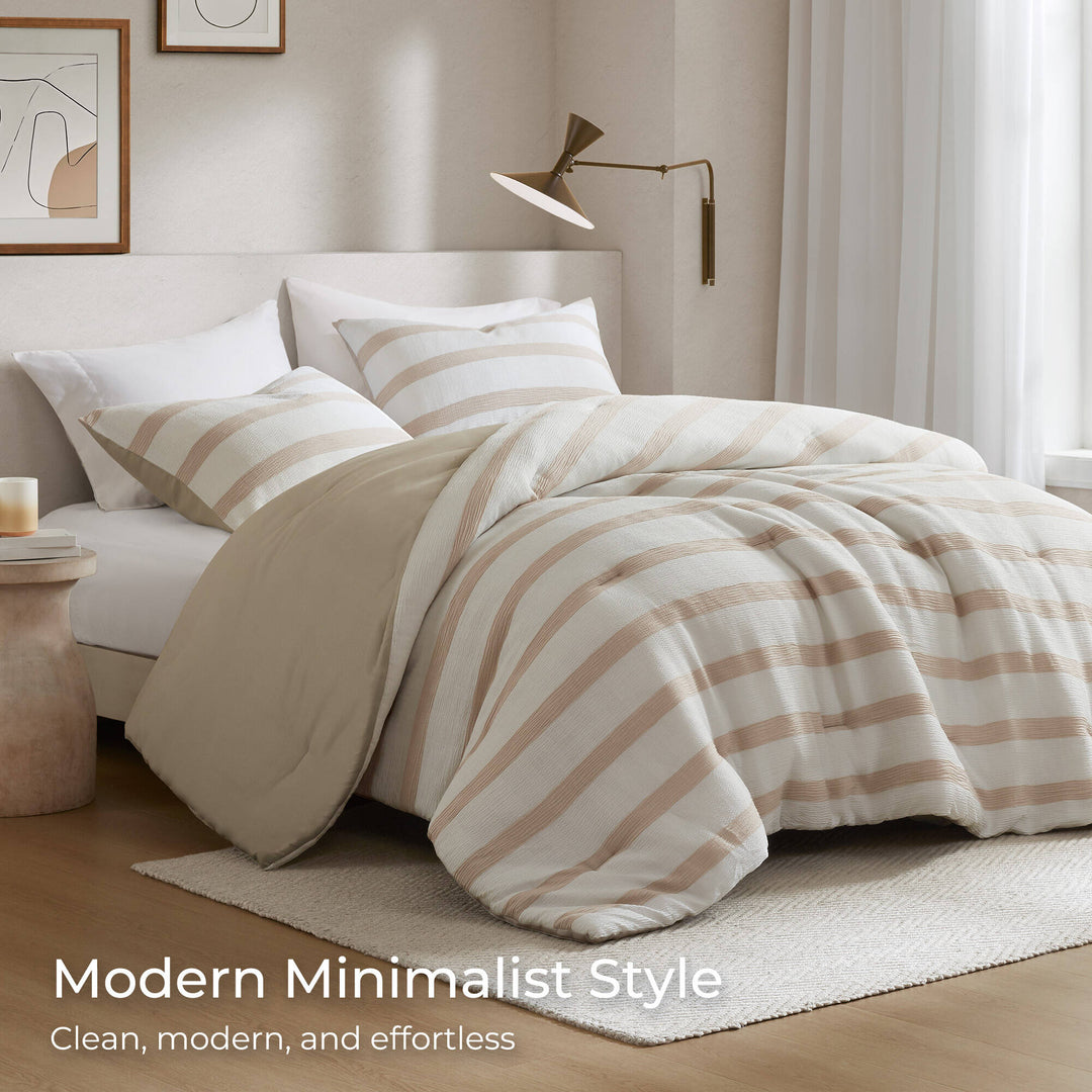 Merritt Striped Taupe 3 Piece Comforter Set Comforter Sets By JLA HOME/Olliix (E & E Co., Ltd)