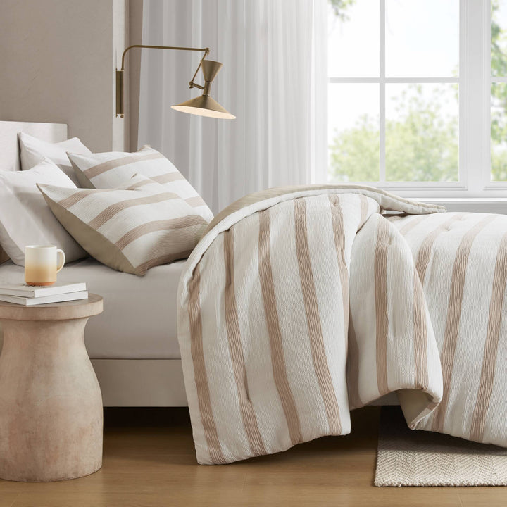 Merritt Striped Taupe 3 Piece Comforter Set Comforter Sets By JLA HOME/Olliix (E & E Co., Ltd)