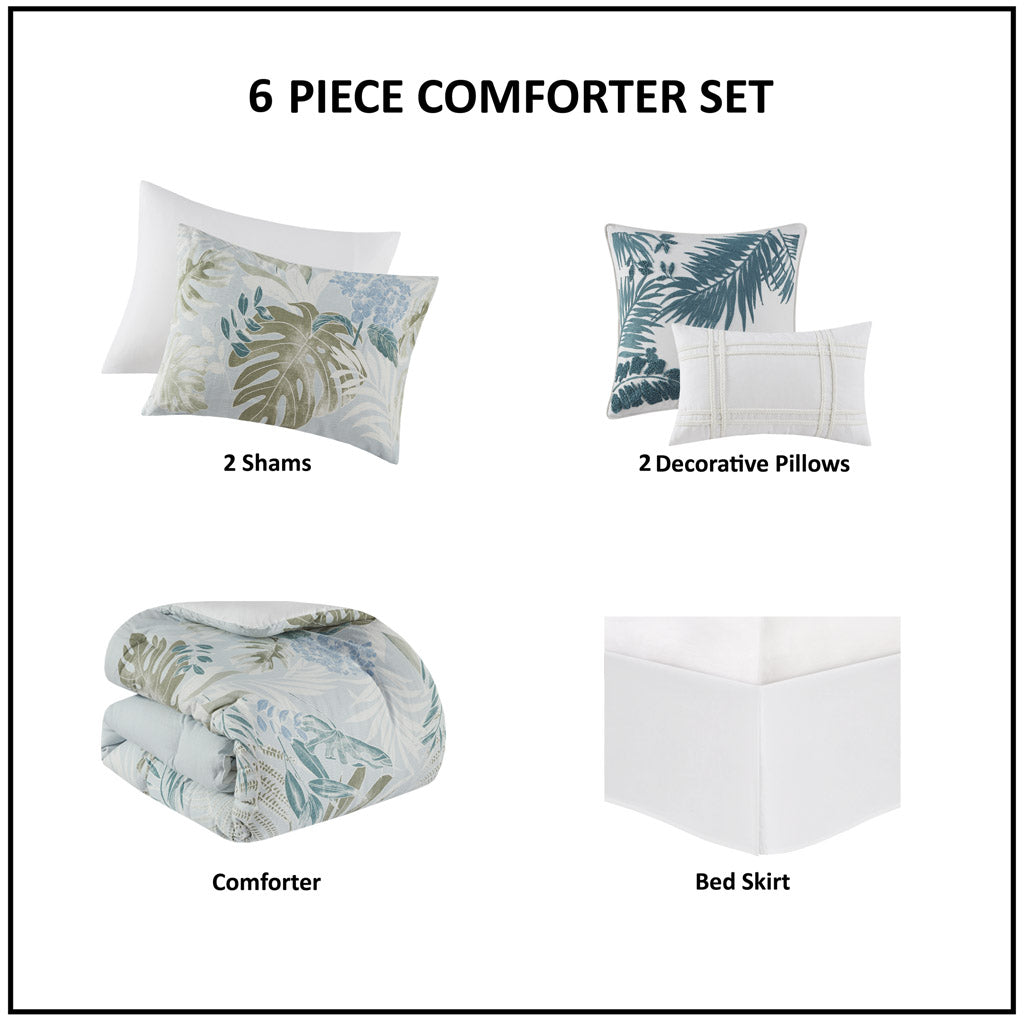 Kiawah Island Blue 6 Piece Comforter Set Comforter Sets By JLA HOME/Olliix (E & E Co., Ltd)